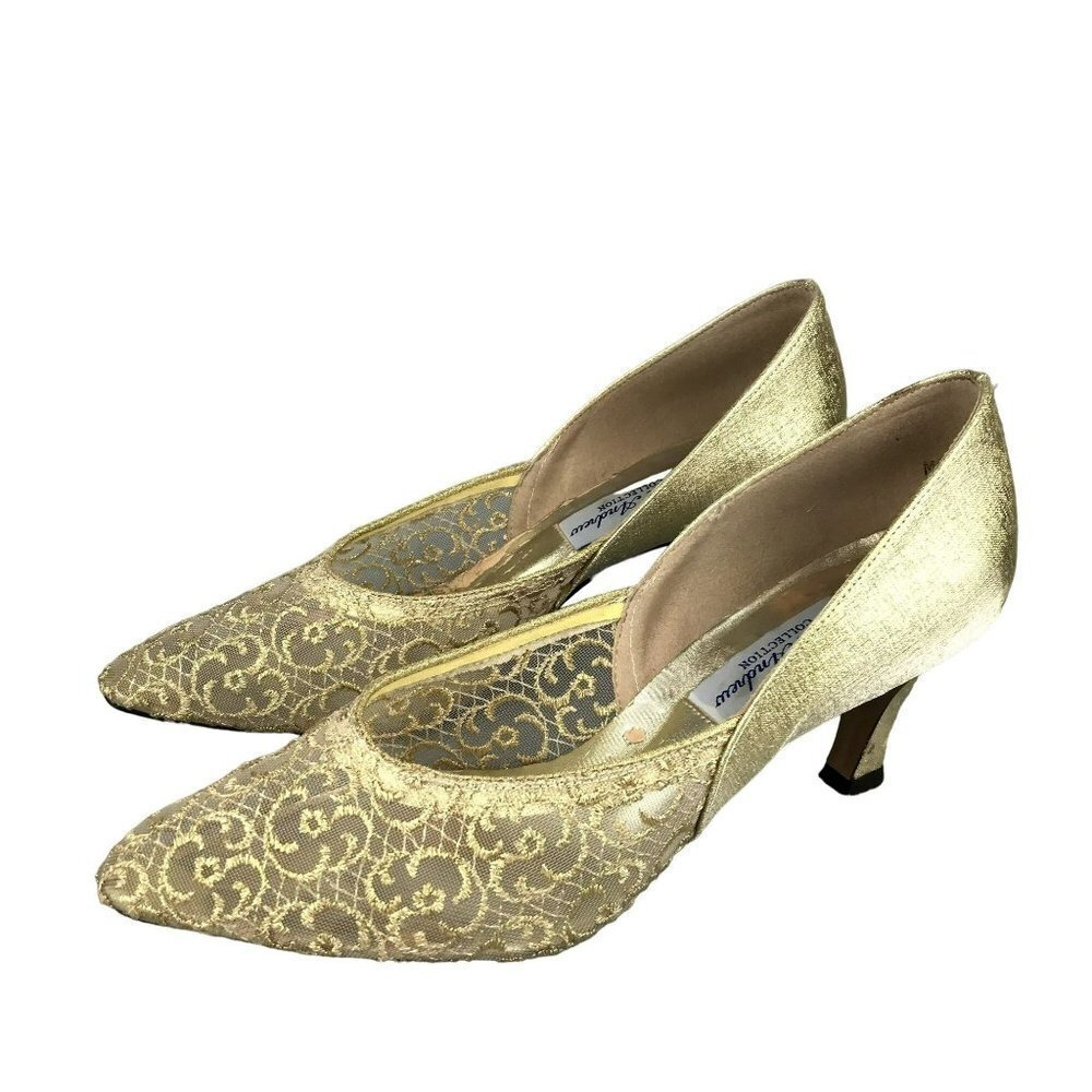 Marc Andrew Heels, Women's 8, Vintage 90's, Metallic Gold, Sheer